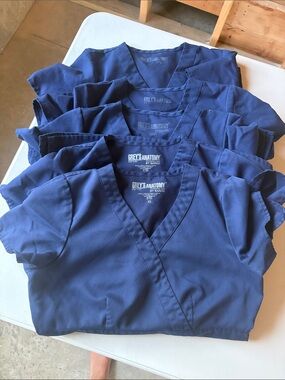 5 Barco Grey’s Anatomy Navy Scrub Tops XS Bundle Lot